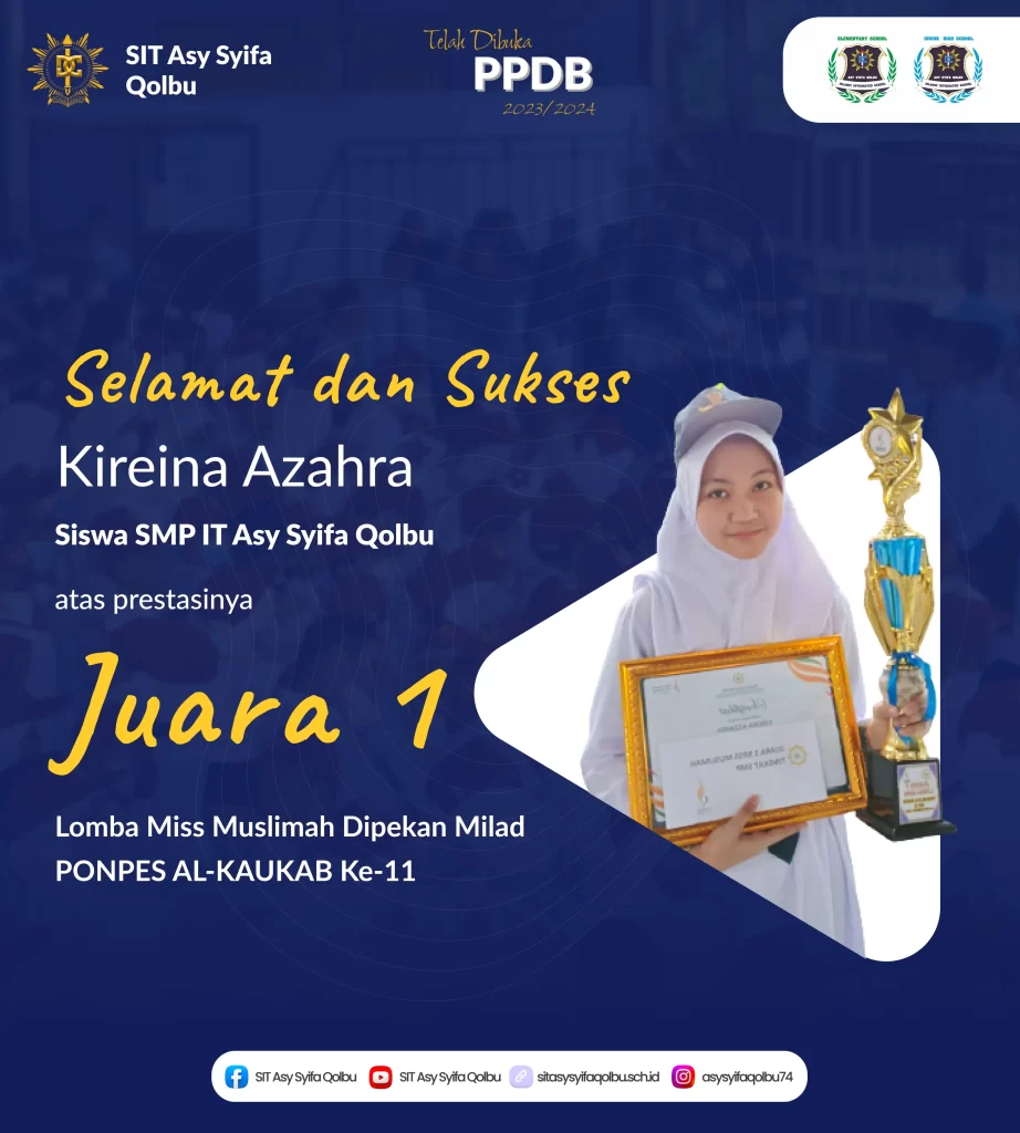 Kireina Azahra Mendapatkan Juara 1 Lomba Miss Muslimah pada Acara Pekan Milad Ponpes Al-Kaukab ke-11