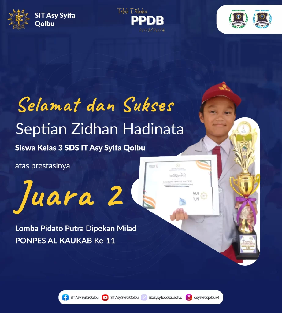 Septian Zidhan Hadinata Mendapatkan Juara 2 Lomba Pidato Putra pada Acara Pekan Milad Ponpes Al-Kaukab ke-11