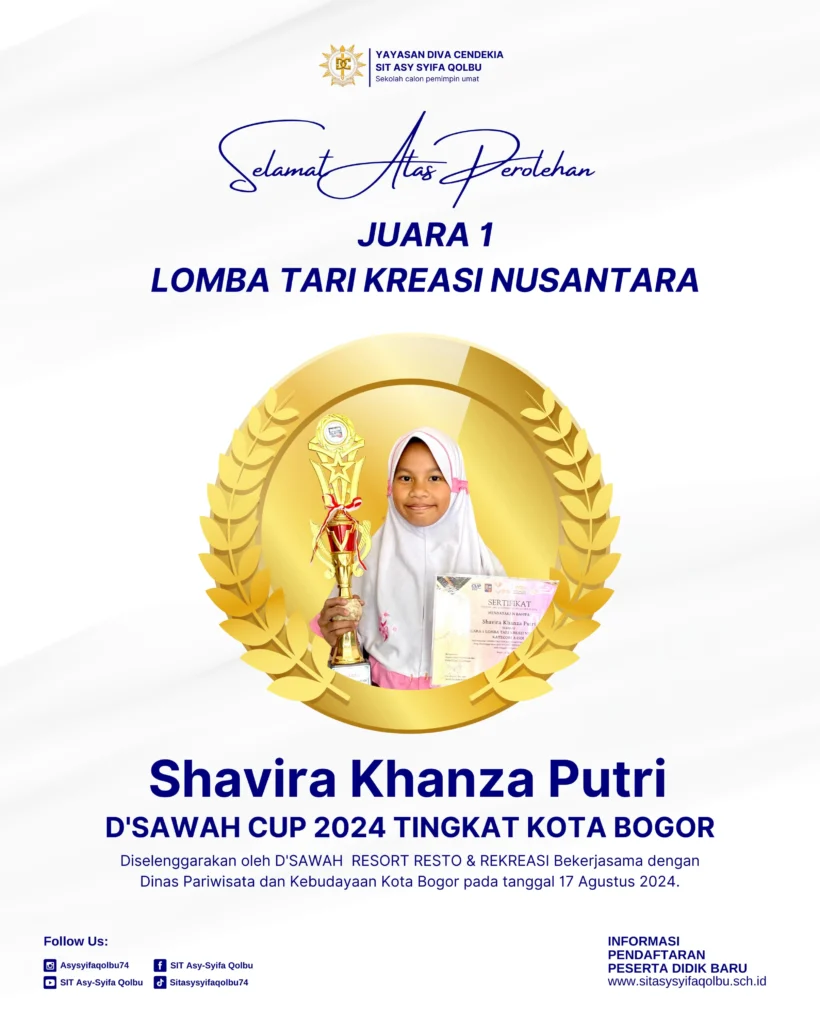 Selamat Shavira Khanza atas perolehan Juara 1 Lomba Tari Kreasi